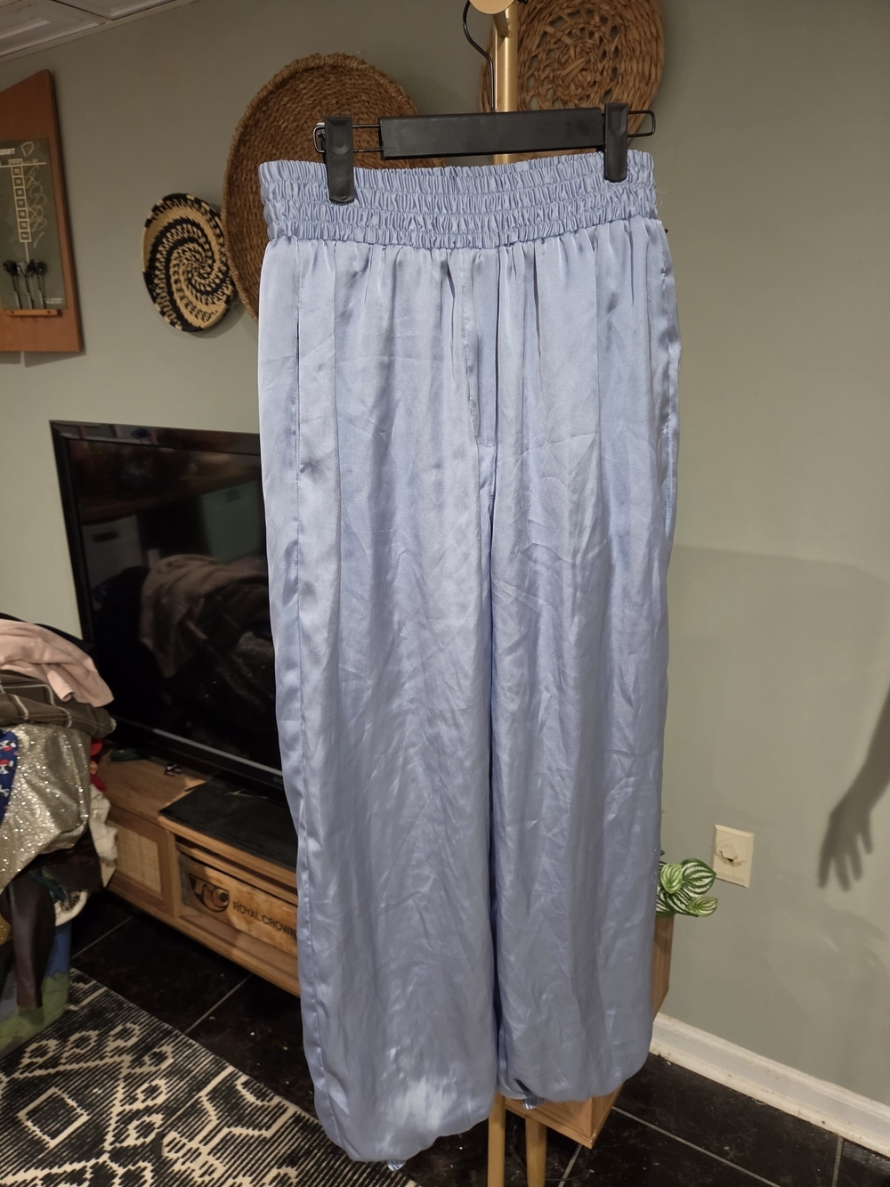 Zara Blue Satin Balloon Jogger Pants Size M - Picture 2 of 16